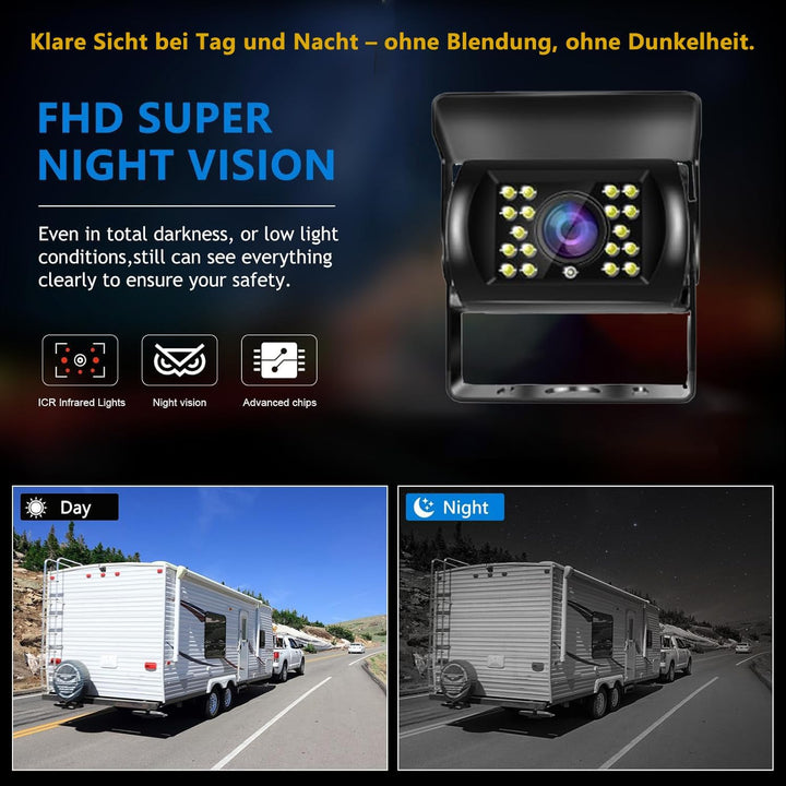 Rückfahrkamera Set mit 7 Zoll Rear View Monitor, IP68 wasserdichte Nachtsicht Auto Backup-Kamera, Ka
