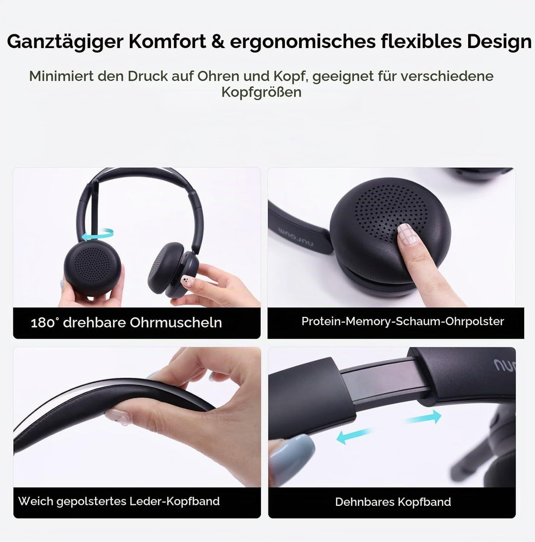 Nuroum HP31D(3rd Gen) Bluetooth Headset mit Mikrofon Wireless, AI Rauschunterdrückung für Anrufe/45H