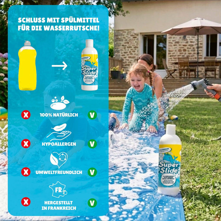 Slipn'Slide® 20 Meter XXL Pack | 2 Wasserrutschmatte 10 Meter + 1 Liter Extra-Rutsche 100% Naturseif