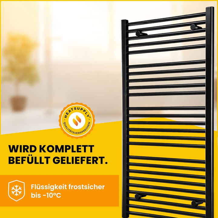 HEATSUPPLY Handtuchheizkörper elektrisch schwarz matt 1142x600mm Badheizkörper elektrisch mit Thermo