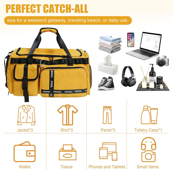 Sporttasche Reisetasche für Damen und Herren, Gross 65L Sporttaschen mit Schuhfach &amp; Nassfach, Large