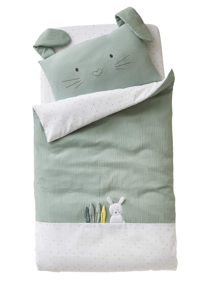 Vertbaudet Baby Bettbezug,Green Rabbit mit Musselin grün 80X120