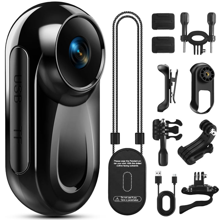 Mini Action Cam 1080P HD, Kleine Bodycam 120° Weitwinkel Objektiv mit 360° Clip&Magnetische Halskord