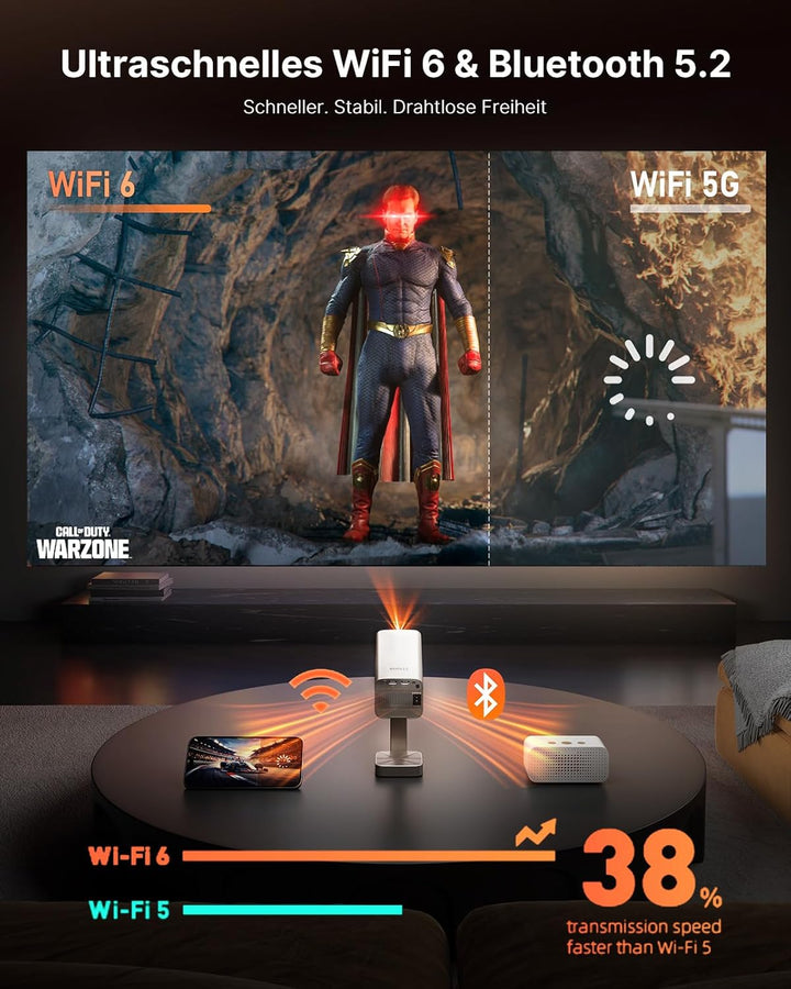 Smart Mini Beamer 4k Heimkino[Integrierte Netflix-App &amp; 30000 Lumen] VOPLLS Verbesserte Version TOF