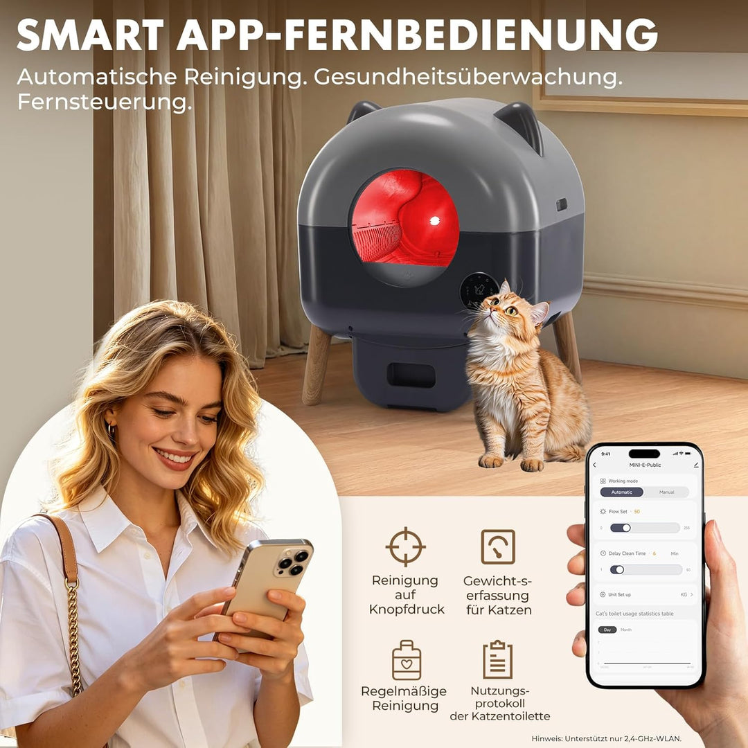 GTPLAYER Katzenklo Selbstreinigend, 66L Automatisches Katzenklo Mit App & Sensoren, Anti-Einklemmung