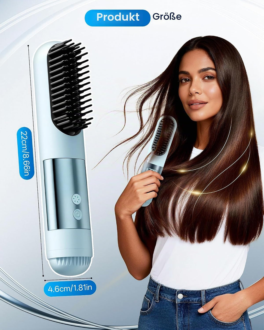 Kabellose Glättbürste für kurze Haare, Elektrische Haarglätter Bürste mit 3 Temperaturstufen 160-200