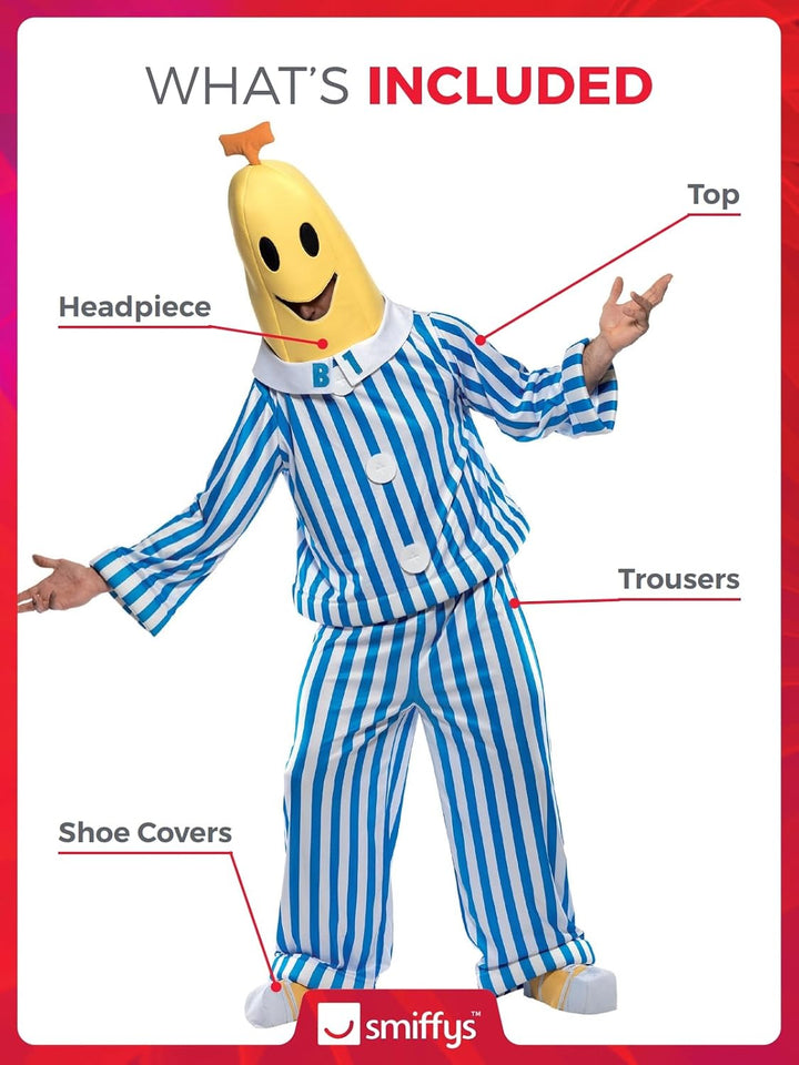 Smiffys, Unisex Bananas in Pyjamas Kostüm, Oberteil, Hose, Kopfteil und Überschuhe, Grösse: M, 33131