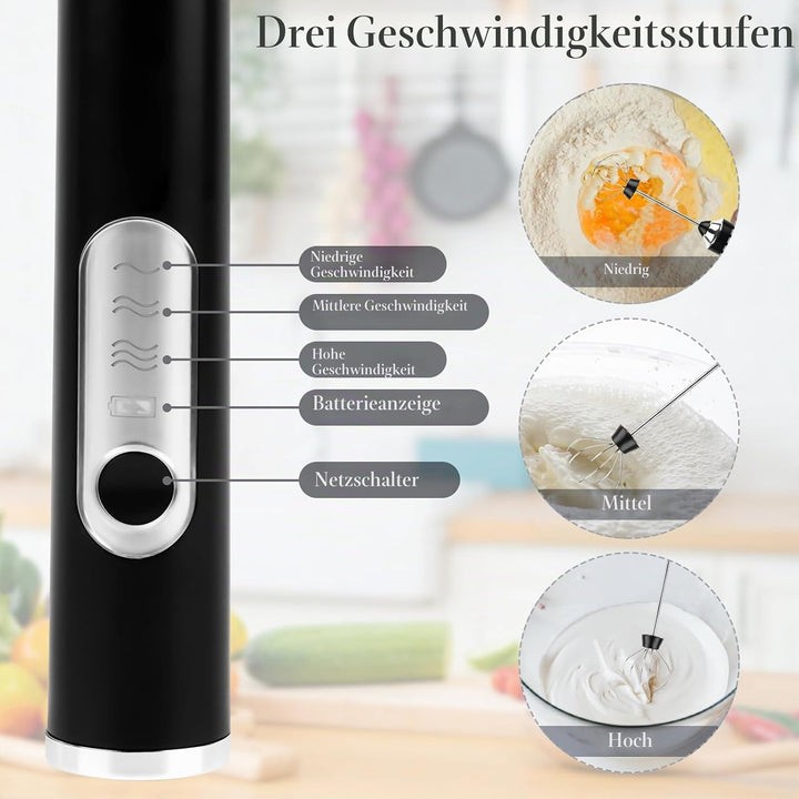 Milchaufschäumer Elektrisch Edelstahl Melektrischer Schneebesen USB Wiederaufladbar Milchschäumer G