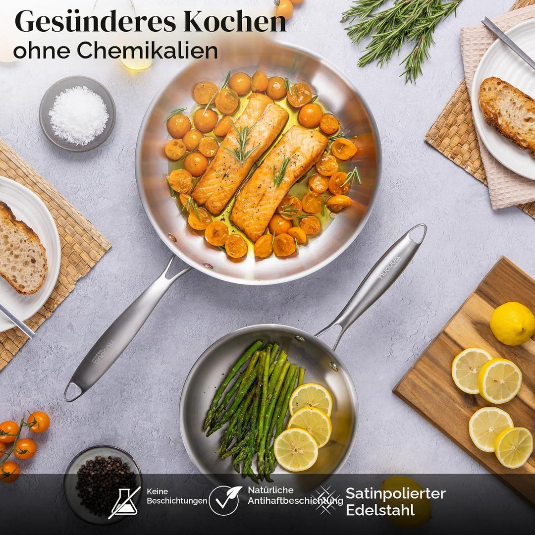 nuovva Edelstahl-Bratpfannen-Set, 2-teilig, Induktionsherd, natürlich, antihaftbeschichtet, dreilagi