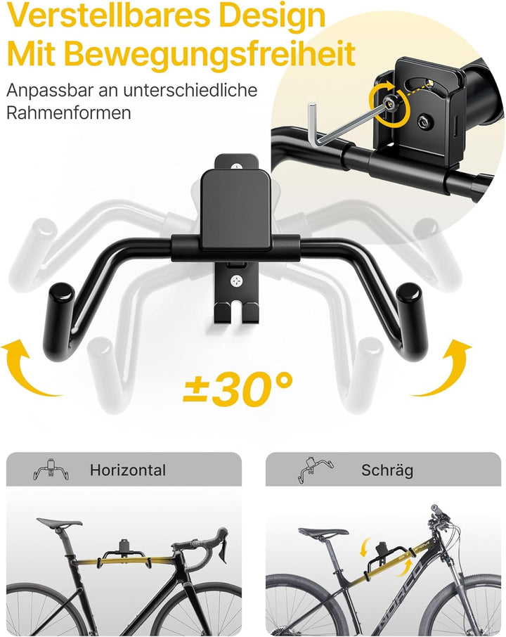 monTEK Fahrrad Wandhalterung, Winkel und Wandabstand einstellbar, Fahrradhalterung Wand Klappbar 30k