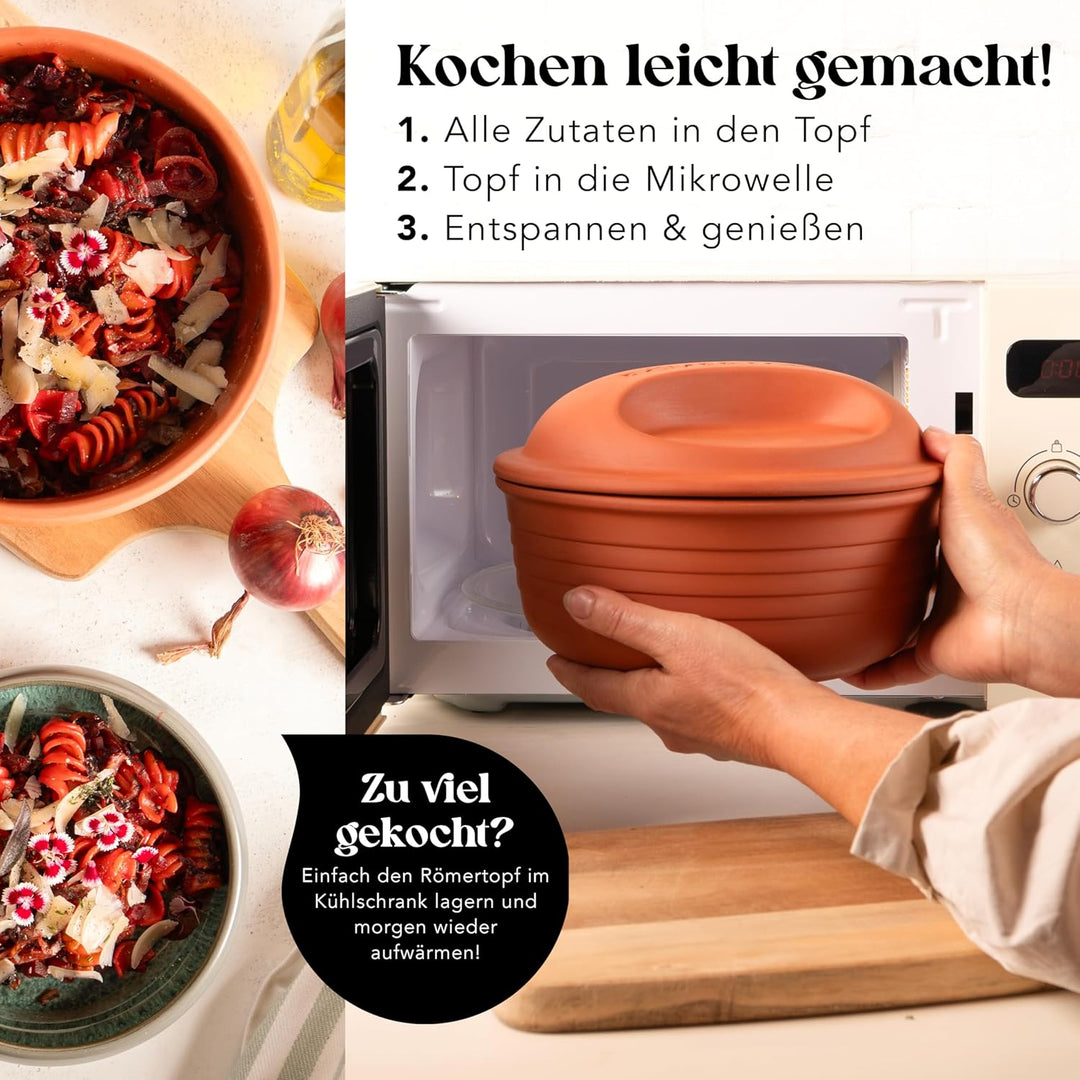 Römertopf Multibräter rund aus Naturton Keramik Bräter für bis zu 4 Personen & einem Volumen von 2 L
