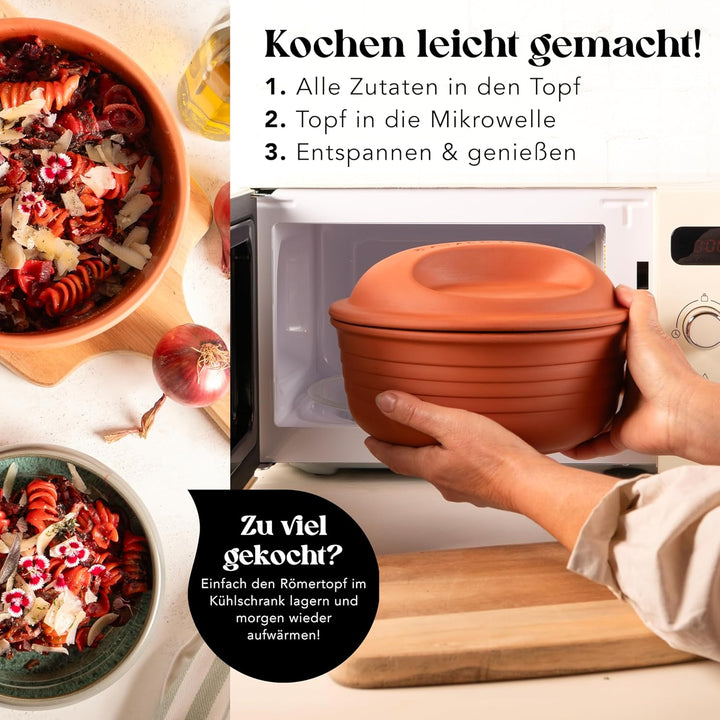 Römertopf Multibräter rund aus Naturton Keramik Bräter für bis zu 4 Personen & einem Volumen von 2 L
