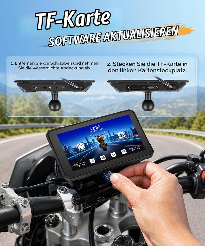 Motorrad Carplay Screen, 6 Zoll HD Touchscreen Bildschirm Autoradio für Motorrad, IP68 Wasserdicht m