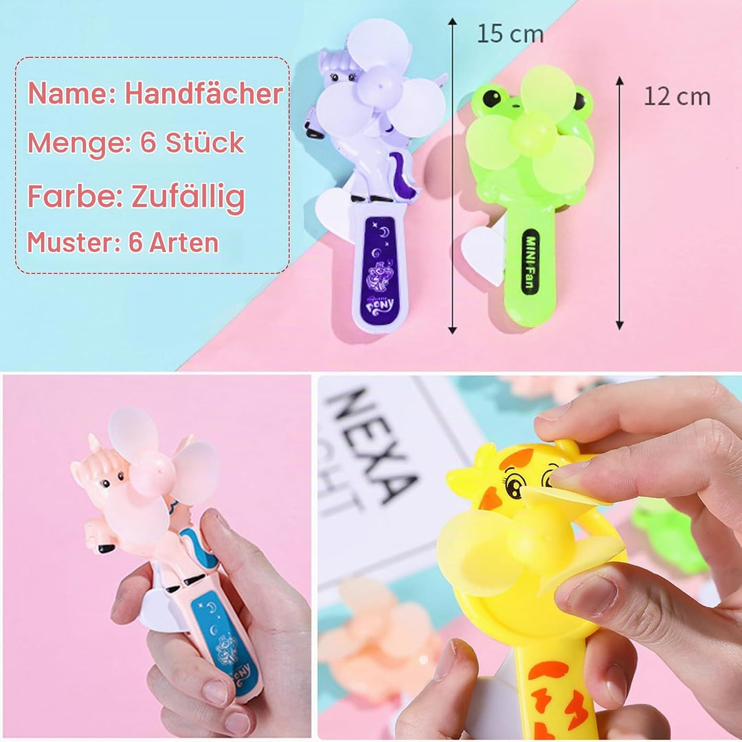 Mini-Handventilator, tragbar, Cartoon, für Büro, Tisch, Kinderzimmer und Freiheit, 6 Stück