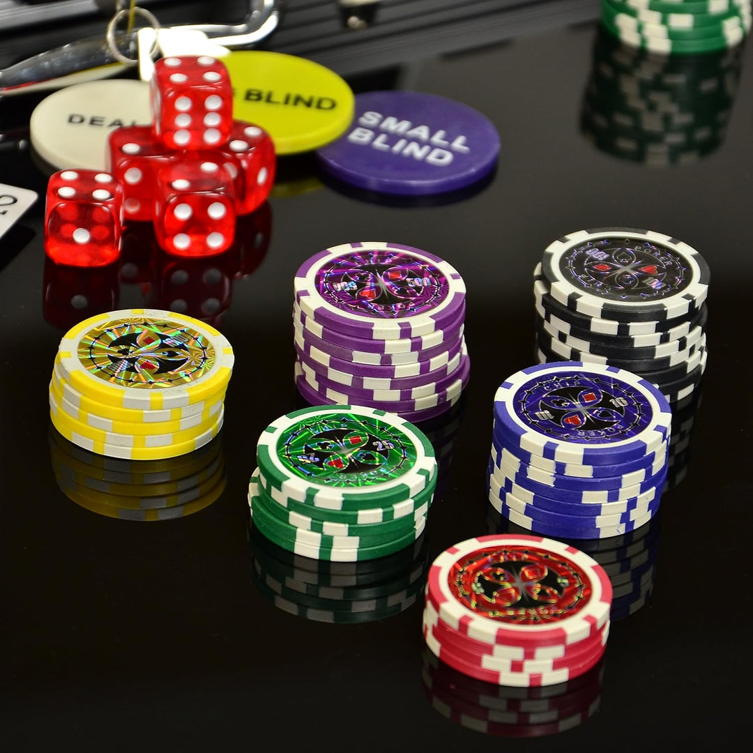 Nexos Trading Pokerkoffer 1000 Chips Laser Pokerchips Poker Komplett Set Alu-Koffer, Chips mit Metal