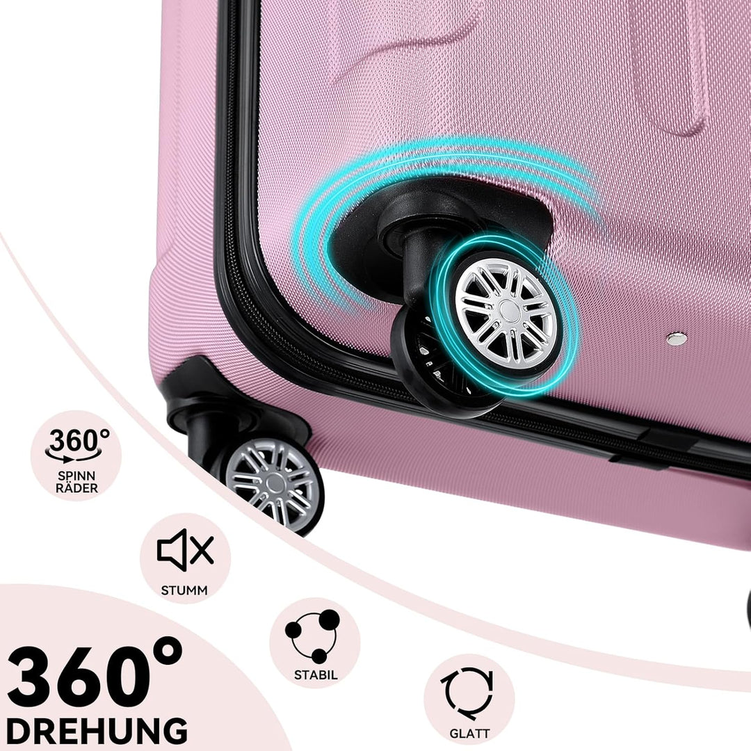 BEIBYE Zwillingsrollen Hardcase Reisekoffer Koffer Trolleys Hartschale in XL-L-M in 14 Farben (Rosa,