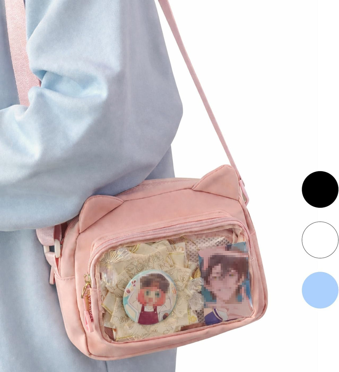 Kleine Ita Messenger Tasche für Damen, Kawaii Crossbody Tasche mit transparentem Pins Display-Fenste