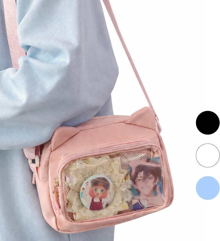 Kleine Ita Messenger Tasche für Damen, Kawaii Crossbody Tasche mit transparentem Pins Display-Fenste
