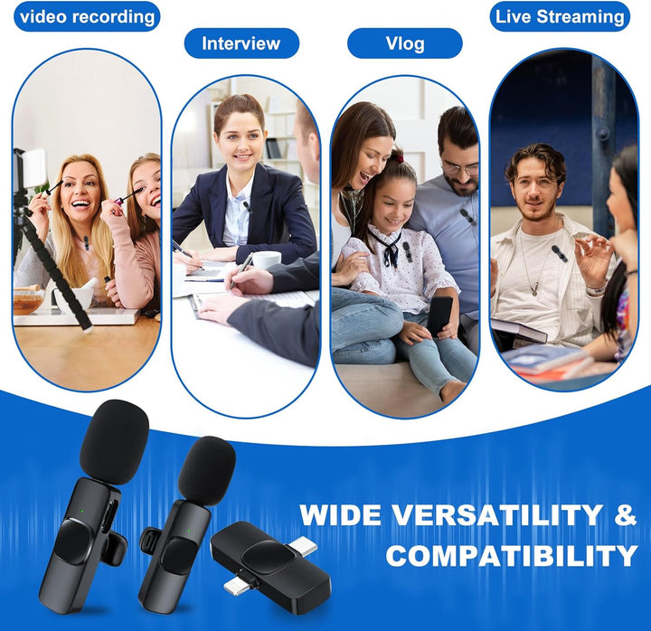 Kabelloses Lavalier-Mikrofon für iPhone/Android-Handy, USB C Wireless Lav-Mikrofon, 4 Tonabnehmer-Mo
