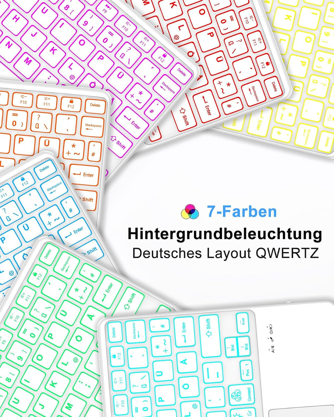 Hülle mit Tastatur für iPad 11. Gen A16 (2025) & 10. Gen (2022), Deutsch QWERTZ, 7-Farben Beleuchtun