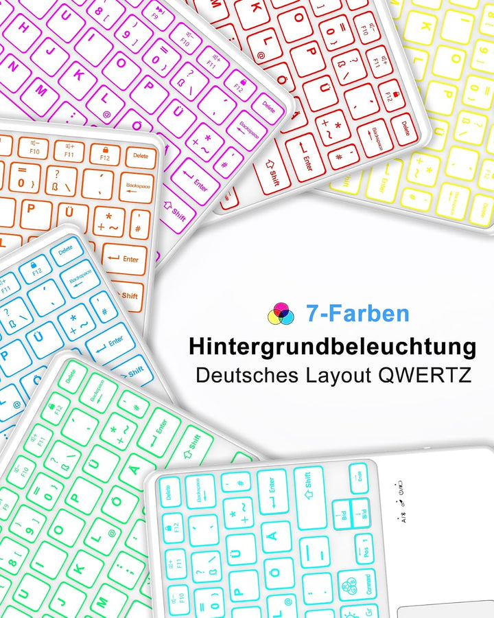 Hülle mit Tastatur für iPad 11. Gen A16 (2025) & 10. Gen (2022), Deutsch QWERTZ, 7-Farben Beleuchtun