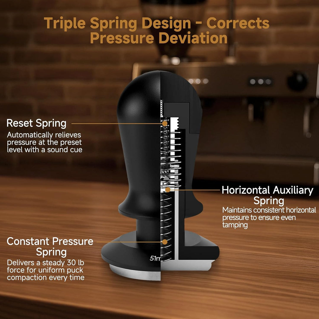 Kaffee-Tamper 53 mm – mit Sound-Feedback, 13,6 kg, federbelasteter Tamper Barista, Espresso-Stampfer