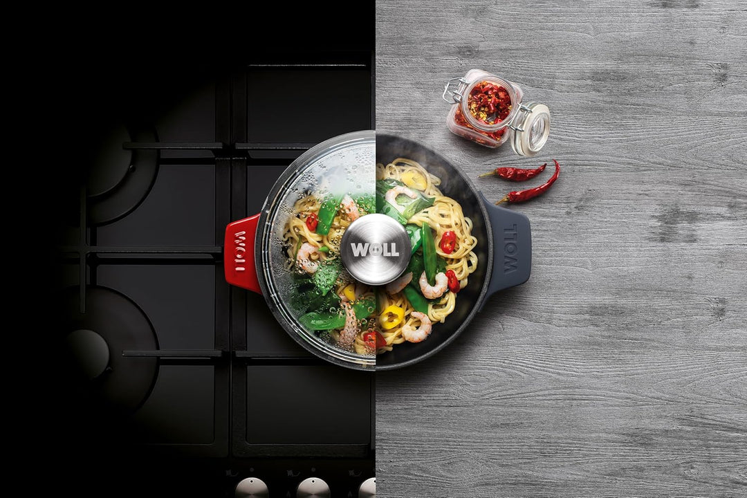 Woll Iron Servierpfanne mit Deckel und Silikongriffen - Induktiv -, Ø 18 cm, 5,5 cm hoch - Geeignet