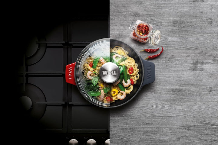 Woll Iron Servierpfanne mit Deckel und Silikongriffen - Induktiv -, Ø 18 cm, 5,5 cm hoch - Geeignet