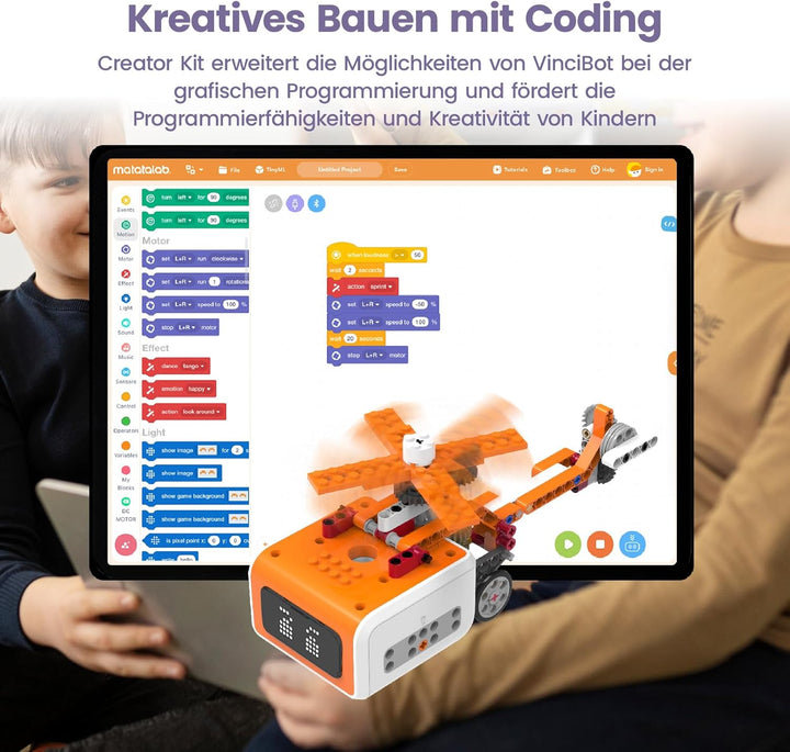 MatataStudio Creator Kit für VinciBot Kinder Programmierbarer Roboter mit 434 Bausteinen, Über 20 Ba