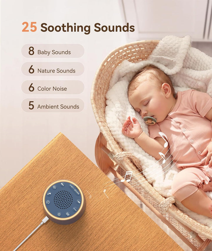 Dreamegg Sound Machine & Wecker – Weissrauschgerät mit 7 Wecktönen, Dimmbarem Nachtlicht (0-100%), f