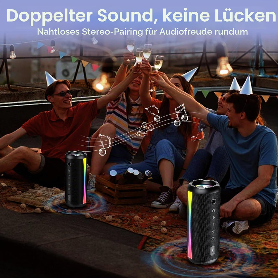 Bluetooth Lautsprecher, Musikbox Bluetooth 5.4 mit RGB Lichter, Bluetooth Box Freisprechfunktion für
