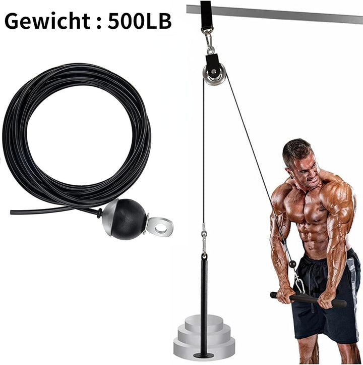 Seilzug Fitness für Zuhause, Latzug mit Schwerkraftkugel &amp; Trizepsseil, Flaschenzug Trainingsgerät f