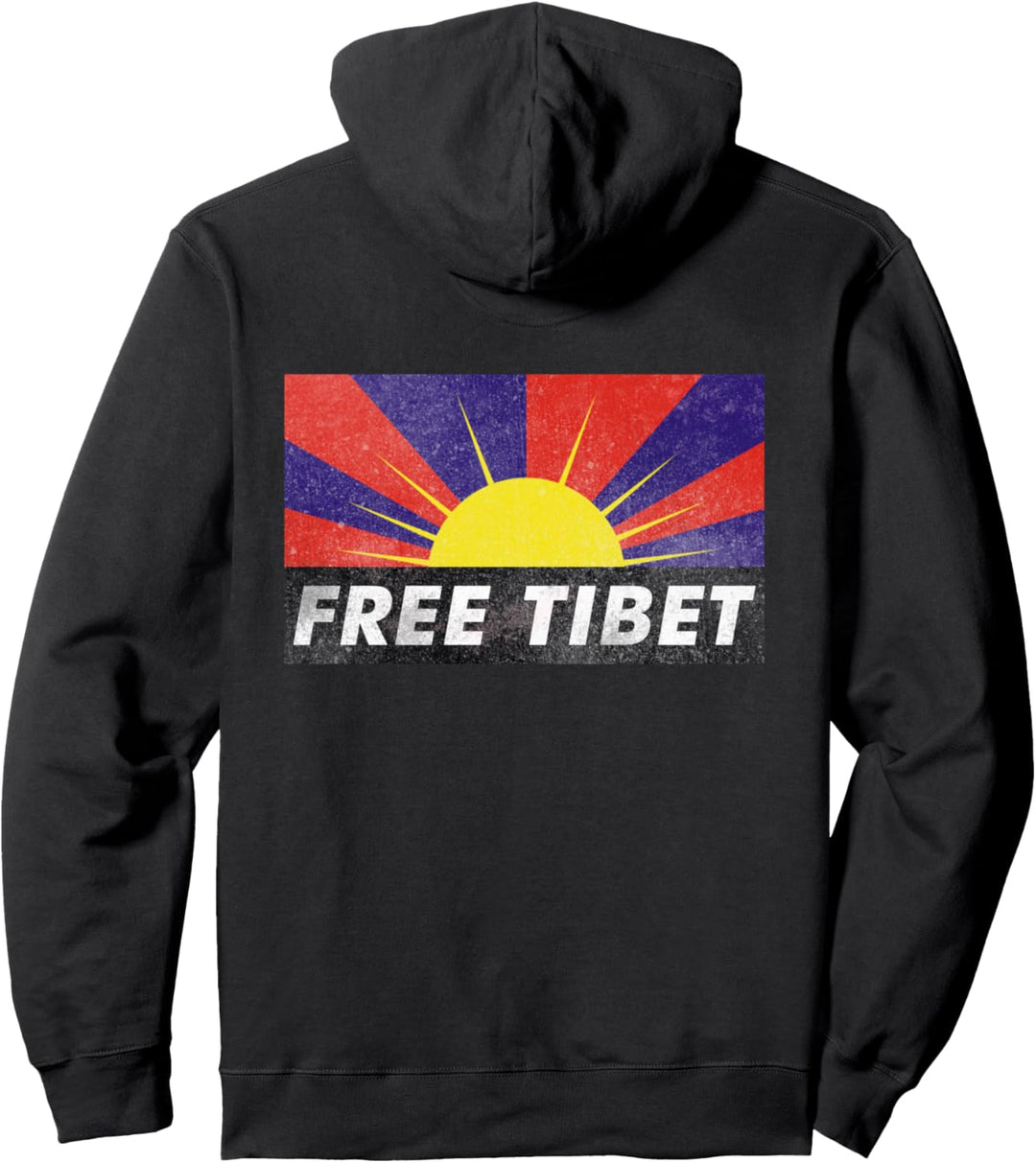 Free Tibet Flag Sun Vintage Graphic Pullover Hoodie
