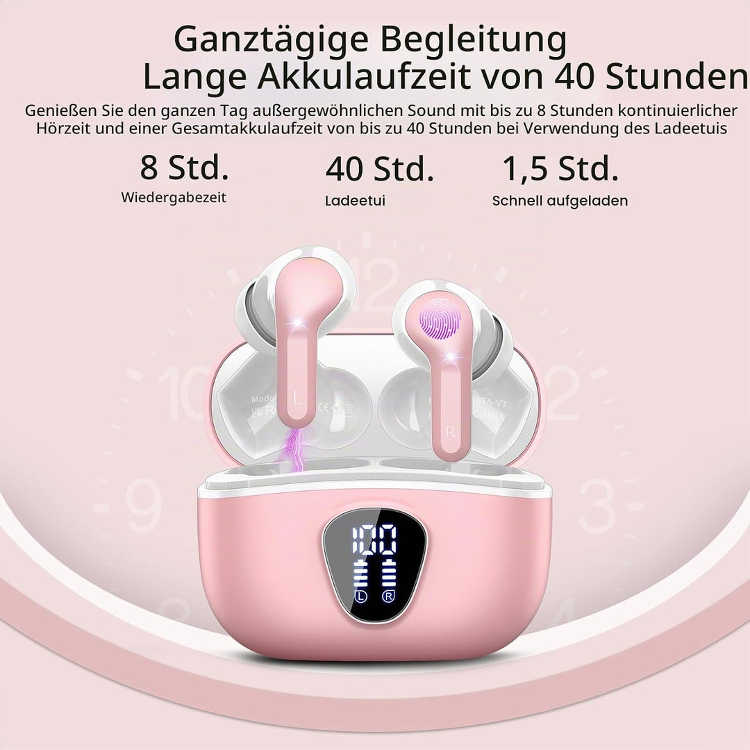 Bluetooth Kopfhörer, Kopfhörer Kabellos Bluetooth 5.4 In Ear, 4 ENC Noise Cancelling Mic Ohrhörer, H
