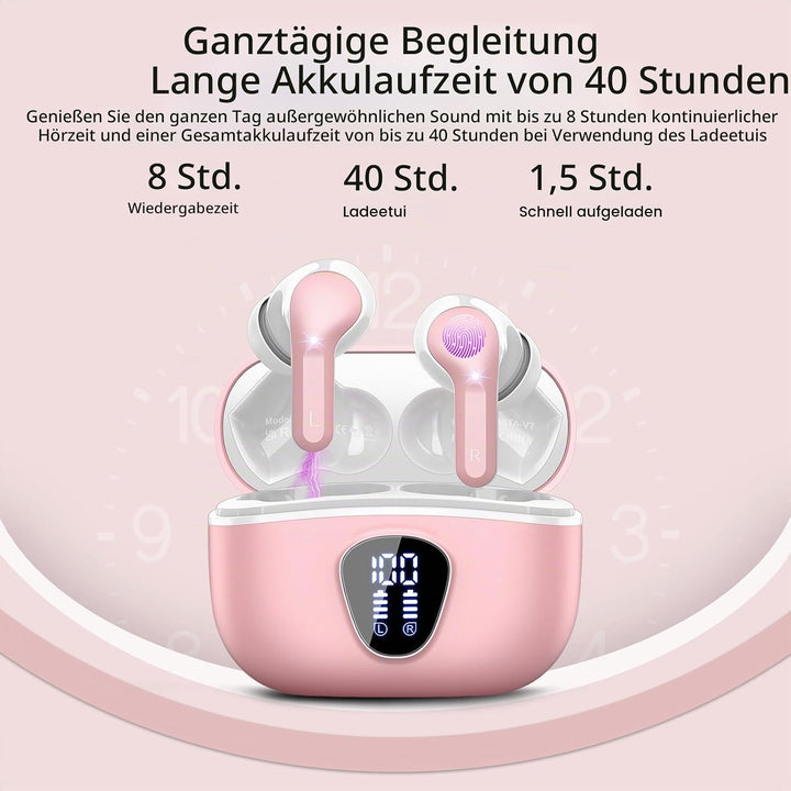 Bluetooth Kopfhörer, Kopfhörer Kabellos Bluetooth 5.4 In Ear, 4 ENC Noise Cancelling Mic Ohrhörer, H