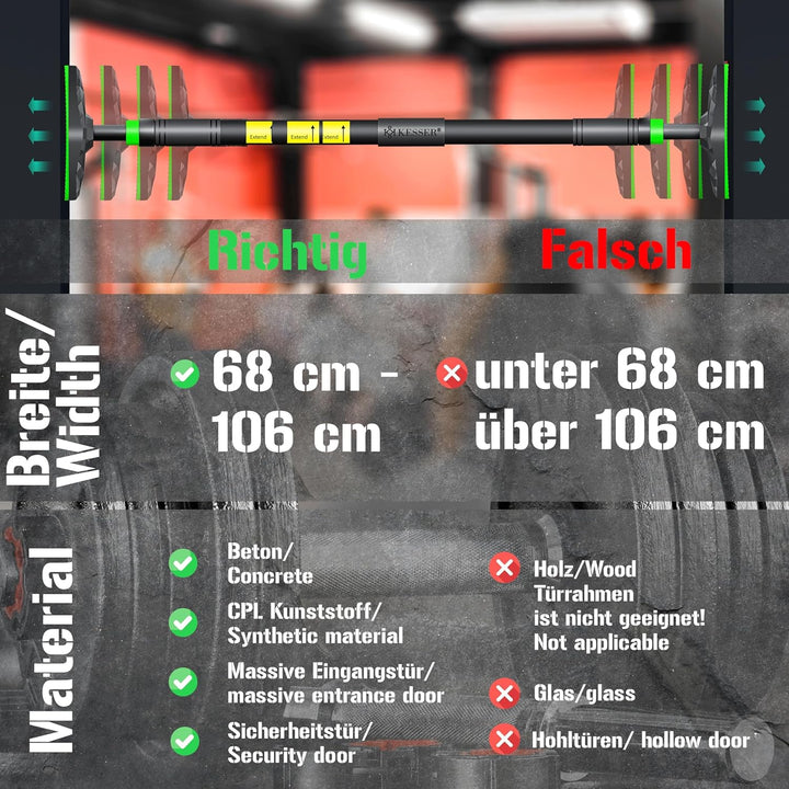 KESSER® Klimmzugstange Türrahmen verstellbar, Pull Up Bar Heimturnhalle, Reckstange ohne Schrauben/B