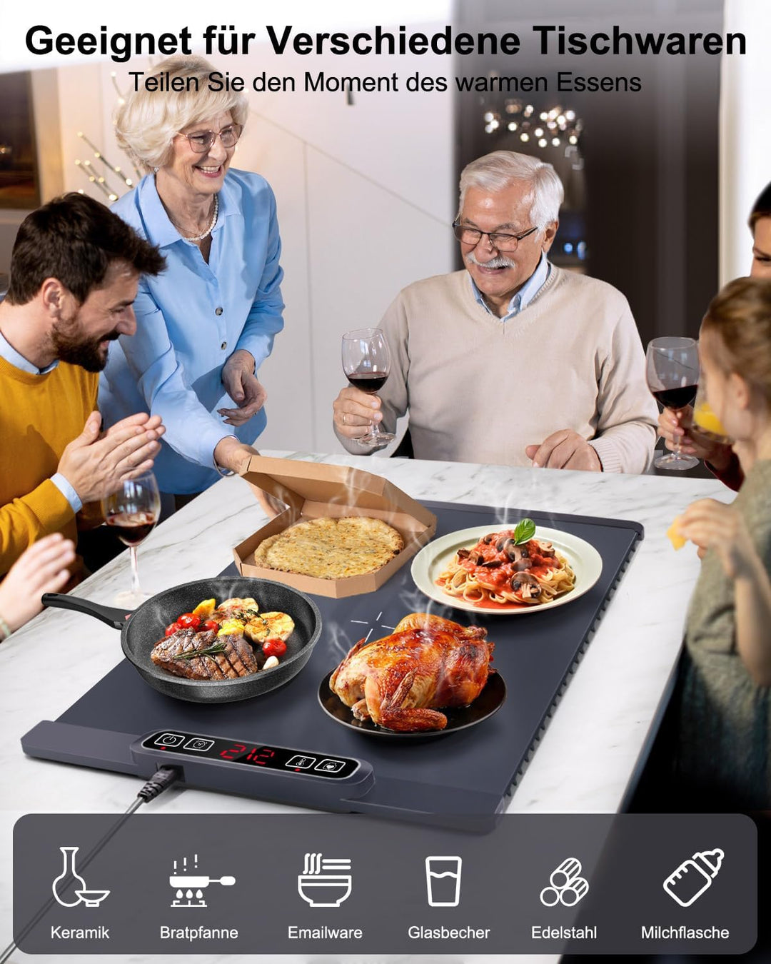 AUTOPkio Warmhalteplatte Elektrisch, Speisenwärmer Wärmeplatte für Speisen Buffetwärmer 5 Temperatur