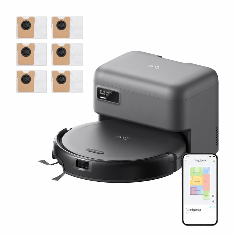 eufy C10 Set Saugroboter mit Automatischer Absaugstation,7,2cm Design | Teppichreinigung, Ausfahrbar