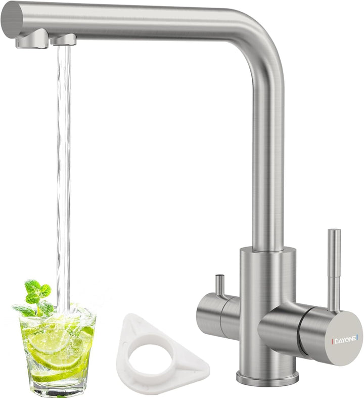 DAYONE 3 Wege Wasserhahn Küche, 3 in 1 Mischbatterie für Wasserfilter, 360° Drehbar Küchenarmatur, T