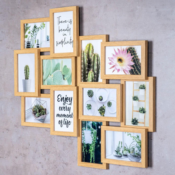 Bilderrahmen 58x55cm Collage 12 Fotos 10x15 Eiche MDF Holz Galerie Fotorahmen Bilderrahmen Fotocolla