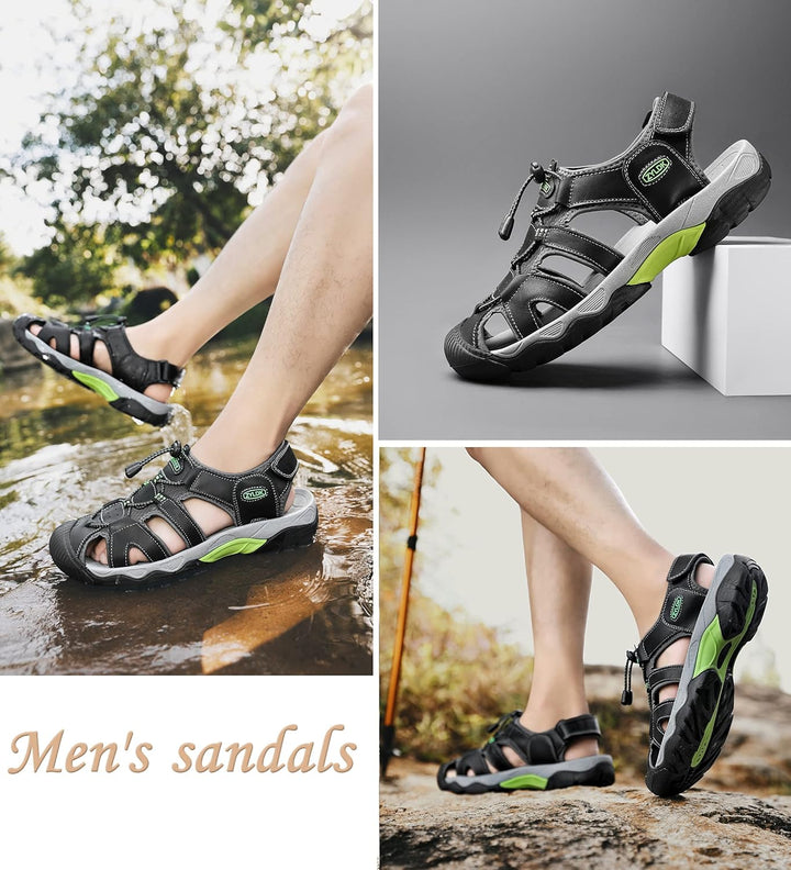ZYLDK Herren Sandalen Leder Strand Trekkingsandalen Outdoorschuhe Sommer Wanderschuhe Männer Sport-O