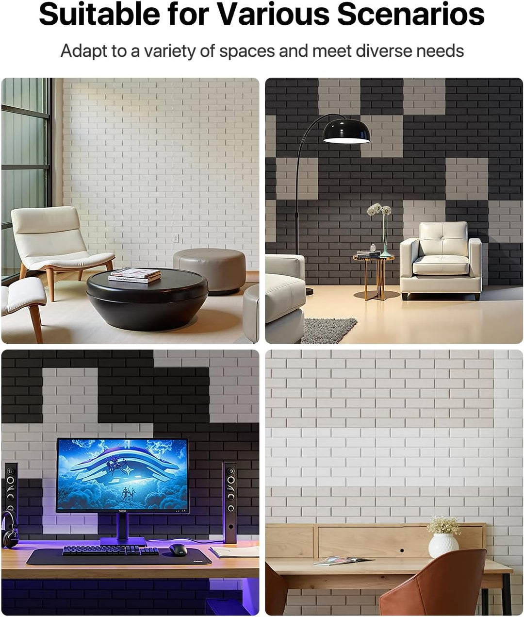 Akustikplatten selbstklebend 12 Stück, Schalldämmung Schallschutz Wand hoher Dichte Ziegeltyp Schall