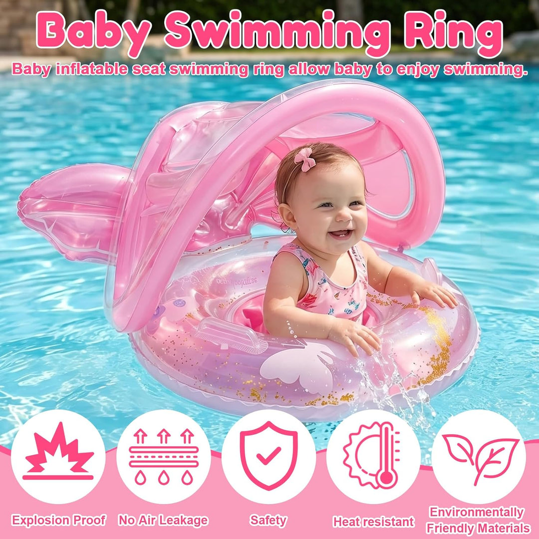Schwimmring Baby mit Sonnendach, Baby Schwimmring ab 6-36 Monate,Aufblasbarer Schwimmhilfe Baby ab 1