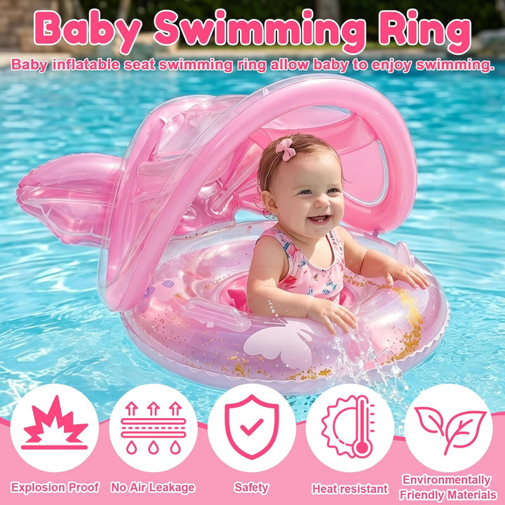 Schwimmring Baby mit Sonnendach, Baby Schwimmring ab 6-36 Monate,Aufblasbarer Schwimmhilfe Baby ab 1