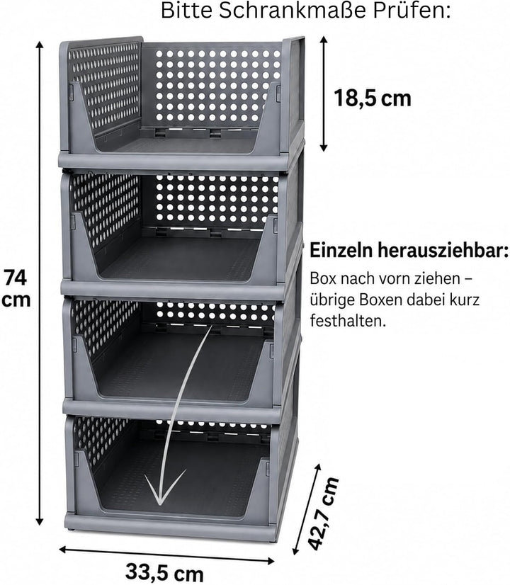 Kleiderschrank Organizer 4er Set – faltbare, stapelbare Aufbewahrungsboxen aus PP Kunststoff für Kle