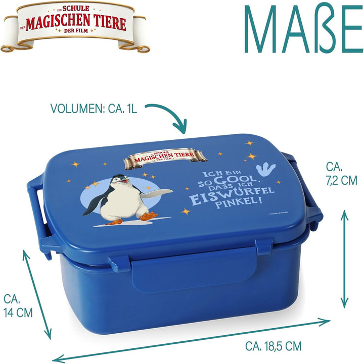 AWAVE Die Schule der Magischen Tiere Brotdose Kinder mit Fächern rPET Blau Juri Snackbox 1 L mit Dec
