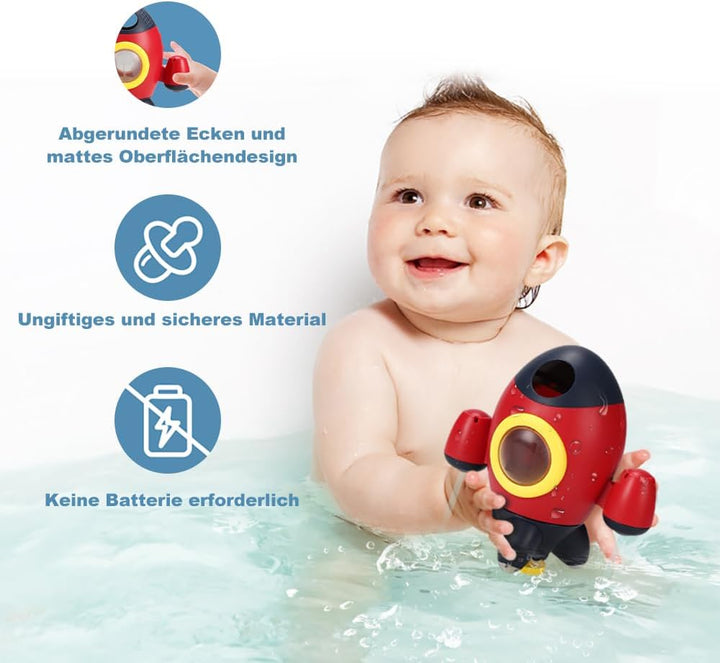 Elovien Sprühwasser Weltraumrakete Badespielzeug für Baby ab 18 Monaten Rote Rakete, Rote Rakete