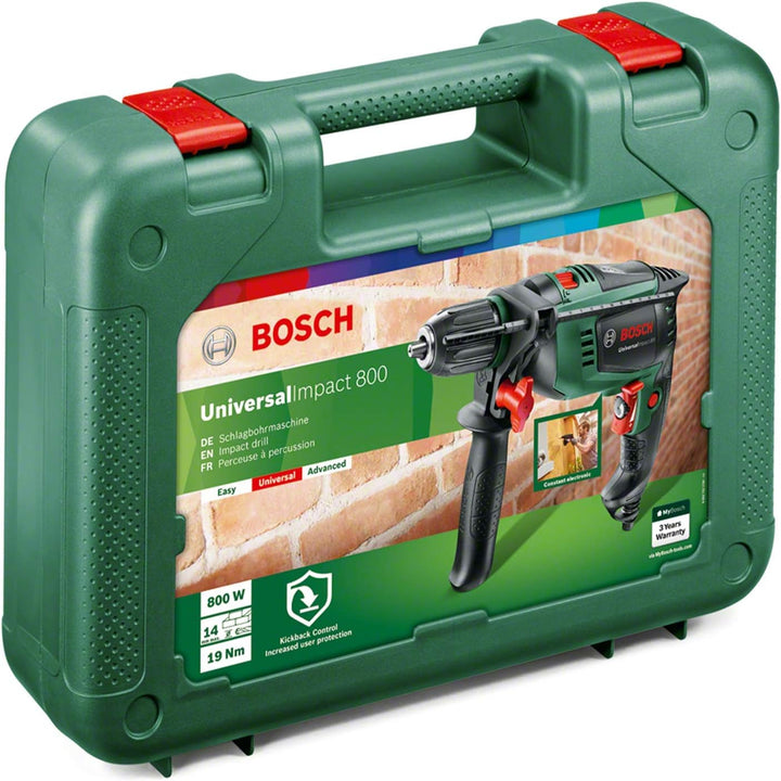Bosch Home and Garden Schlagbohrmaschine UniversalImpact 800 (800 Watt, Koffer), Schwarz/Grün, Unive