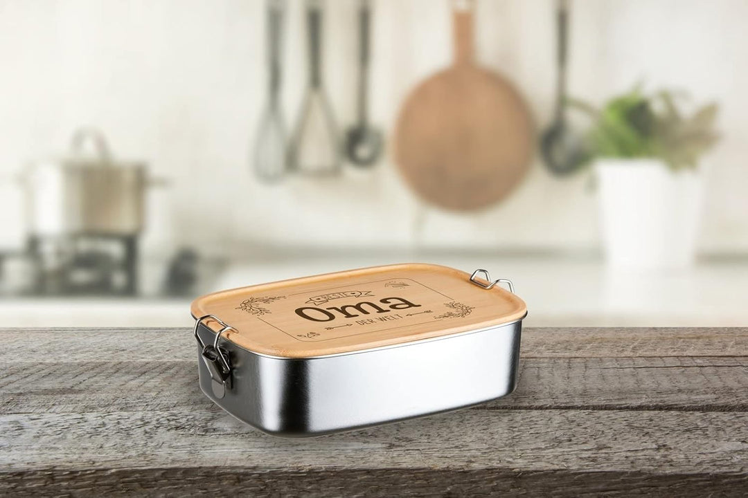 Tassenbrennerei Brotdose - Beste Oma der Welt - 1000ml Edelstahl mit Bambusdeckel mit Gravur - Gesch