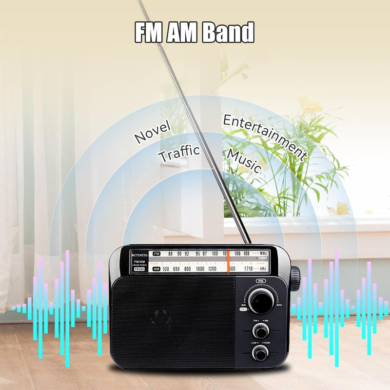 Retekess TR604 Kofferradio,Tragbares Radio,Einfaches Radio,Netzkabel oder Batteriebetrieb,Grosser Kn